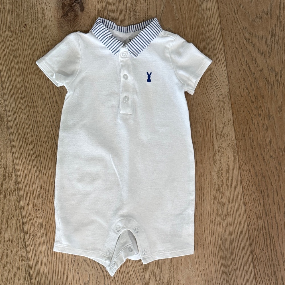 Janie and Jack White and Blue Striped Collar One Piece